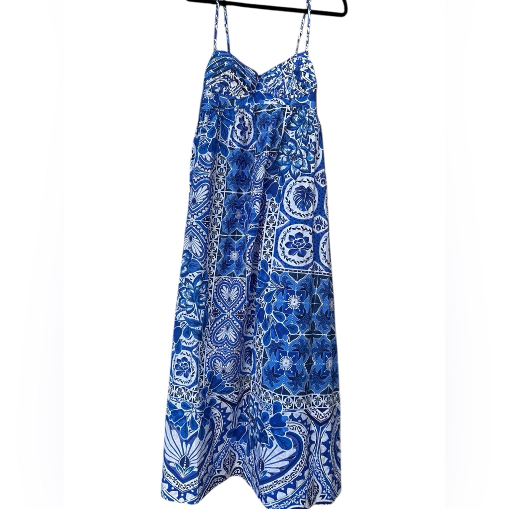 Farm Rio Blue Xl Tile Dream Sleeveless Maxi Dress Nwt